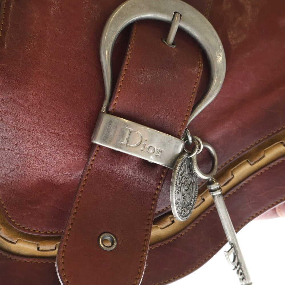 Christian Dior(クリスチャンディオール) ガウチョ サドル コインチャーム ワンショルダーバッグ ハンドバッグ レッド シルバー金具 レザー