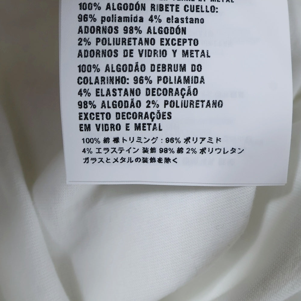 miumiu(ミュウミュウ) 18SS ラインストーン バード 鳥モチーフ スタッズ ワッペンロゴ クルーネック 半袖Tシャツ カットソー ホワイト レディース MJN042