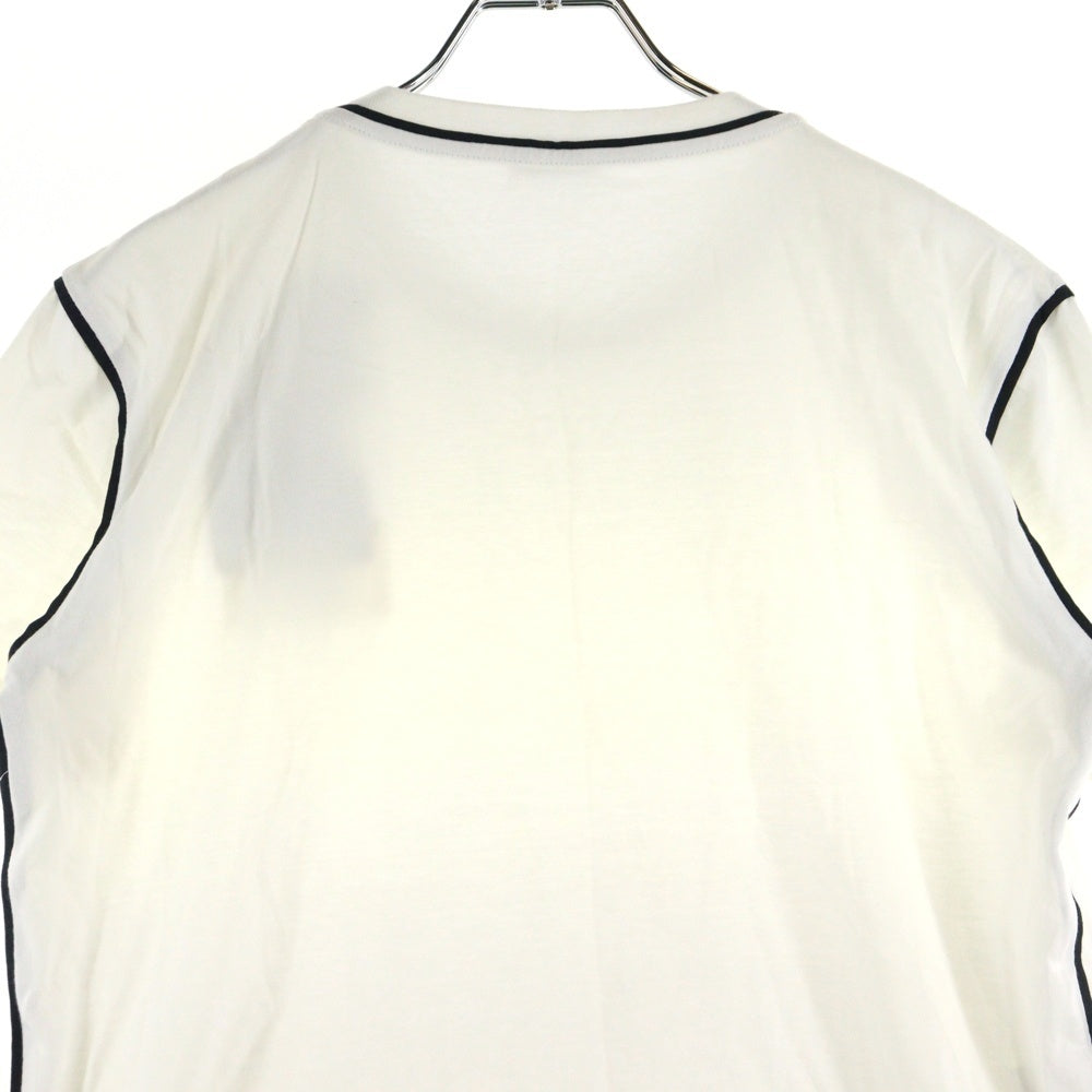 miumiu(ミュウミュウ) 17SS ラインストーン 電話モチーフ ワッペンロゴ パイピングデザイン クルーネック 半袖Tシャツ カットソー ホワイト レディース MJM991