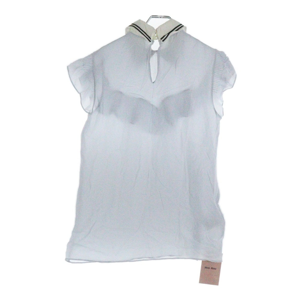 miumiu(ミュウミュウ) 17SS セーラーデザイン ギャザースリーブ シルク ブラウス トップス ライトブルー レディース MT1333