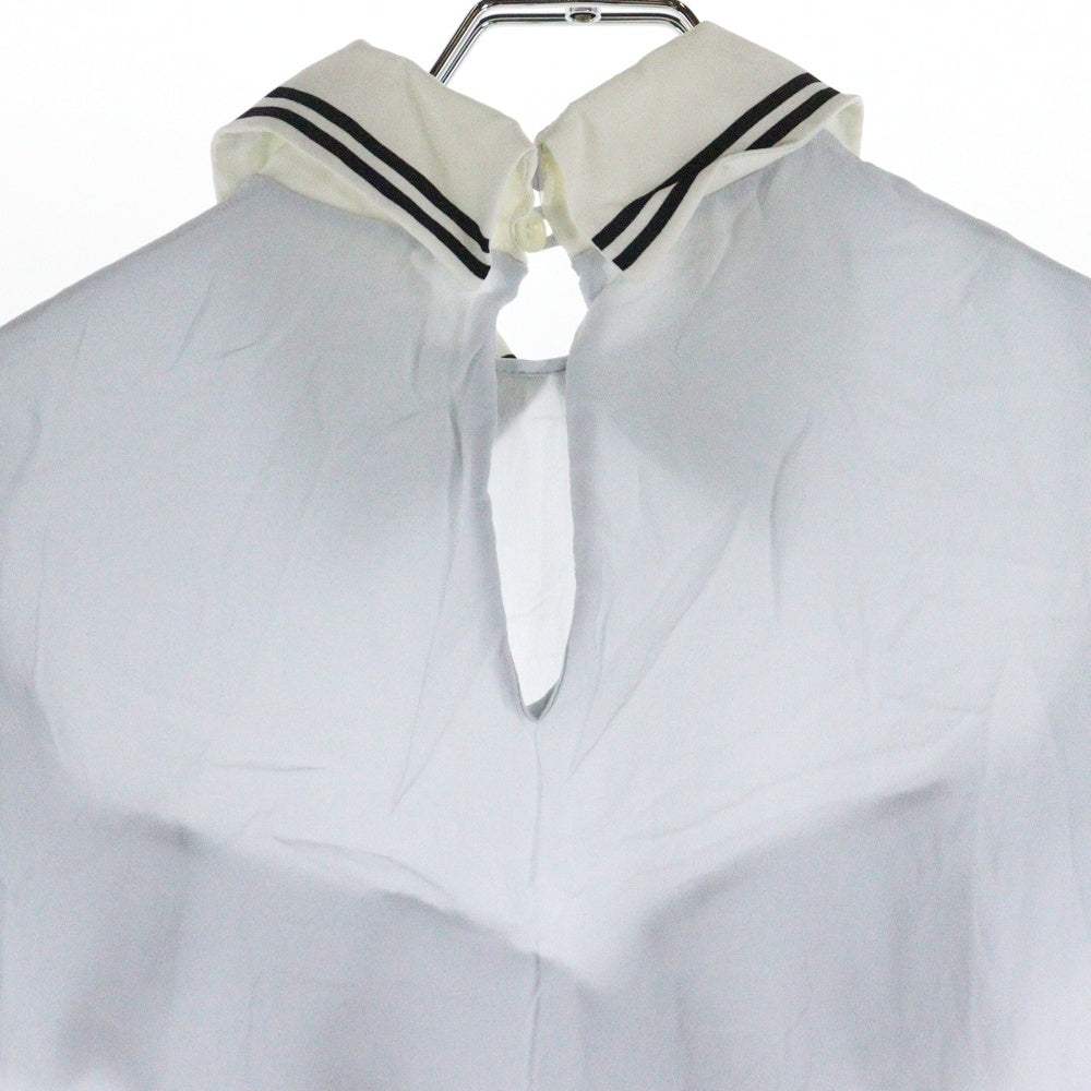 miumiu(ミュウミュウ) 17SS セーラーデザイン ギャザースリーブ シルク ブラウス トップス ライトブルー レディース MT1333