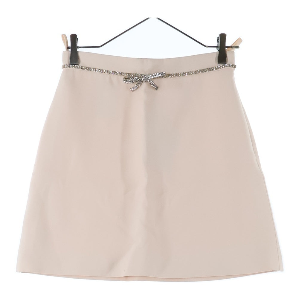 miumiu(ミュウミュウ) 19SS ラインストーン ビジュー装飾リボン ビスコース ミニスカート ピンク レディース MGI1294