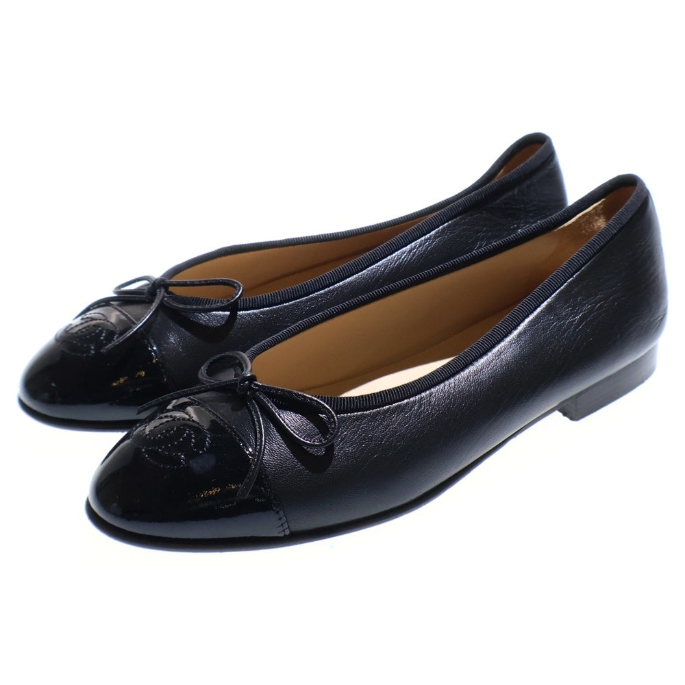 CHANEL(シャネル) ココマーク リボンモチーフレザーパンプス バレエシューズ ブラック レディース 36/23cm