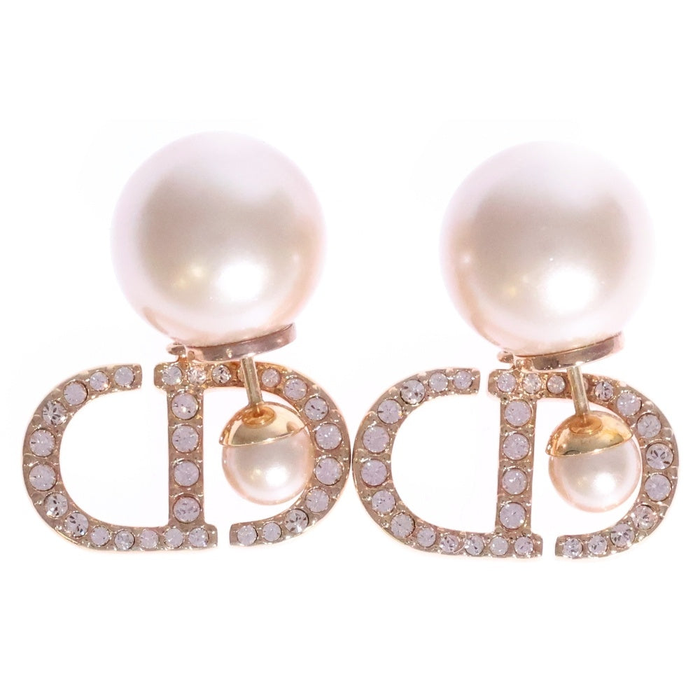 Christian Dior(クリスチャンディオール) CDロゴ ラインストーン フェイクパール ピアス イヤーアクセサリー ピンク