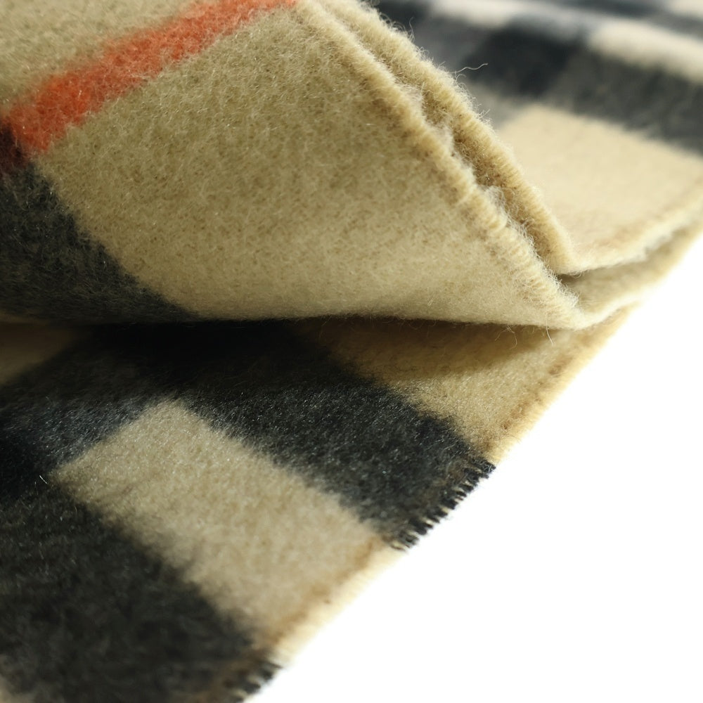 BURBERRY(バーバリー) MU EKD TO GC JACQ SCF リバーシブル ロゴ刺繍 ノバチェック総柄 カシミヤ フリンジマフラー ベージュ 8094710