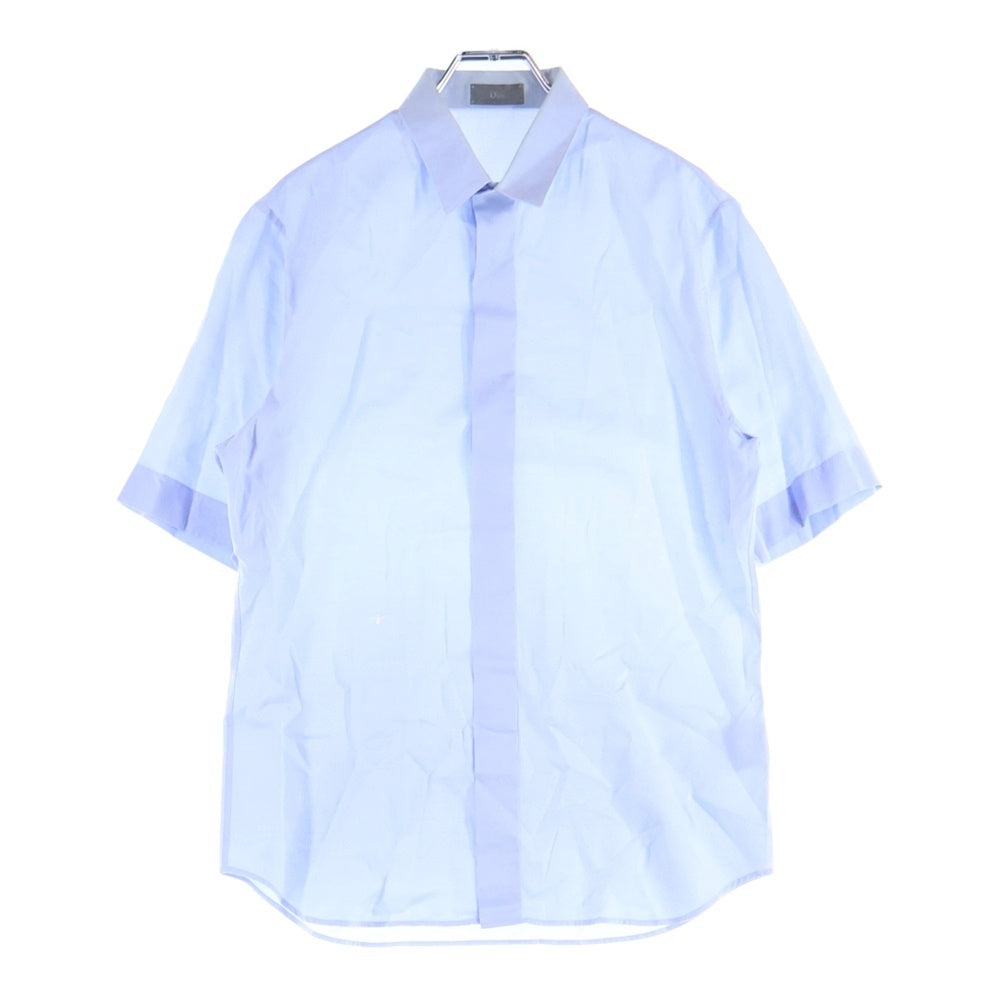 Dior HOMME(ディオールオム) BEE ワンポイント刺繍 比翼ボタン 半袖 レギュラーカラー シャツ ブルー DM3C518B5132