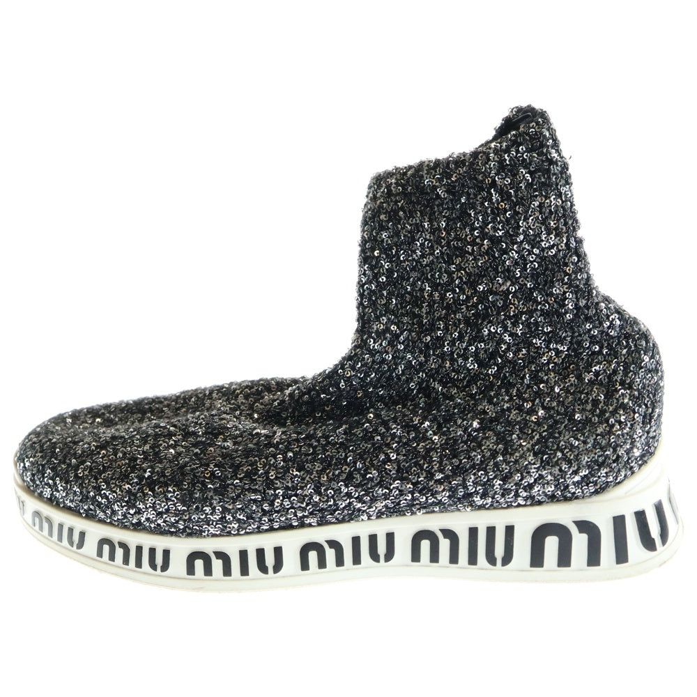 miumiu(ミュウミュウ) スパンコール装飾 ロゴプリント ハイカット