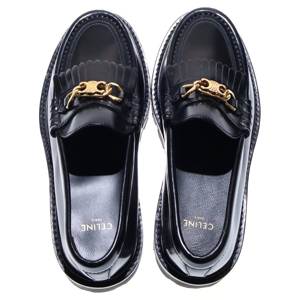 CELINE(セリーヌ) トリオンフ マーガレット ポリッシュドブル フリンジ レザーローファー シューズ ブラック ゴールド金具