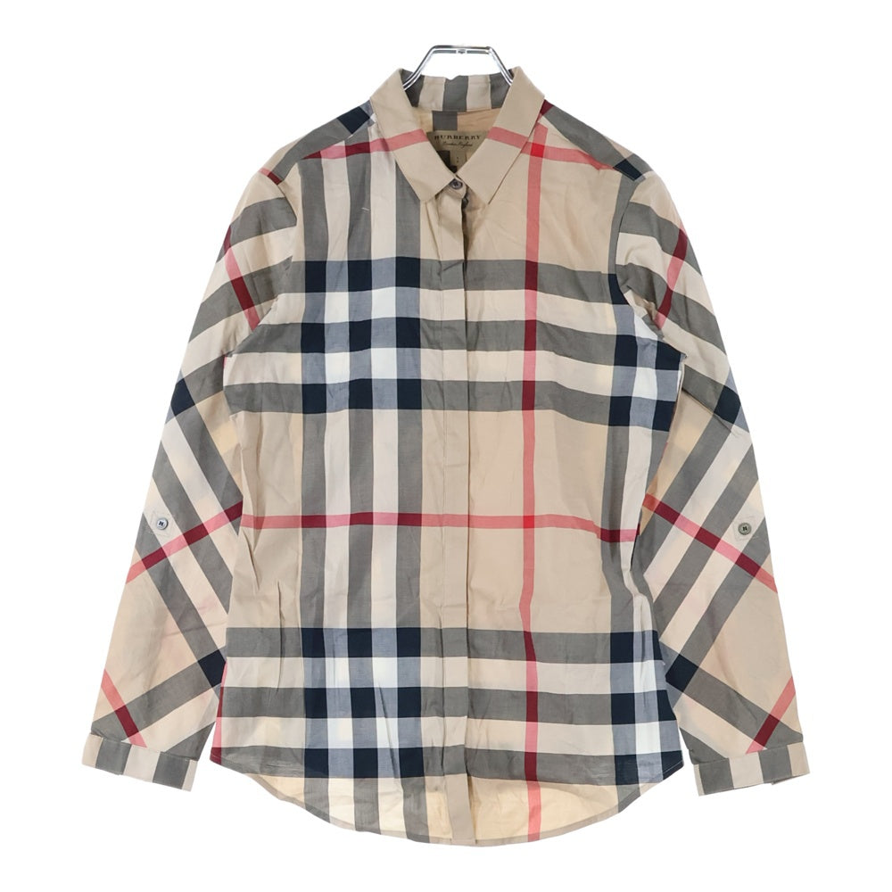 BURBERRY(バーバリー) ノバチェック総柄 比翼ボタン コットン 長袖シャツ ベージュ 3918091
