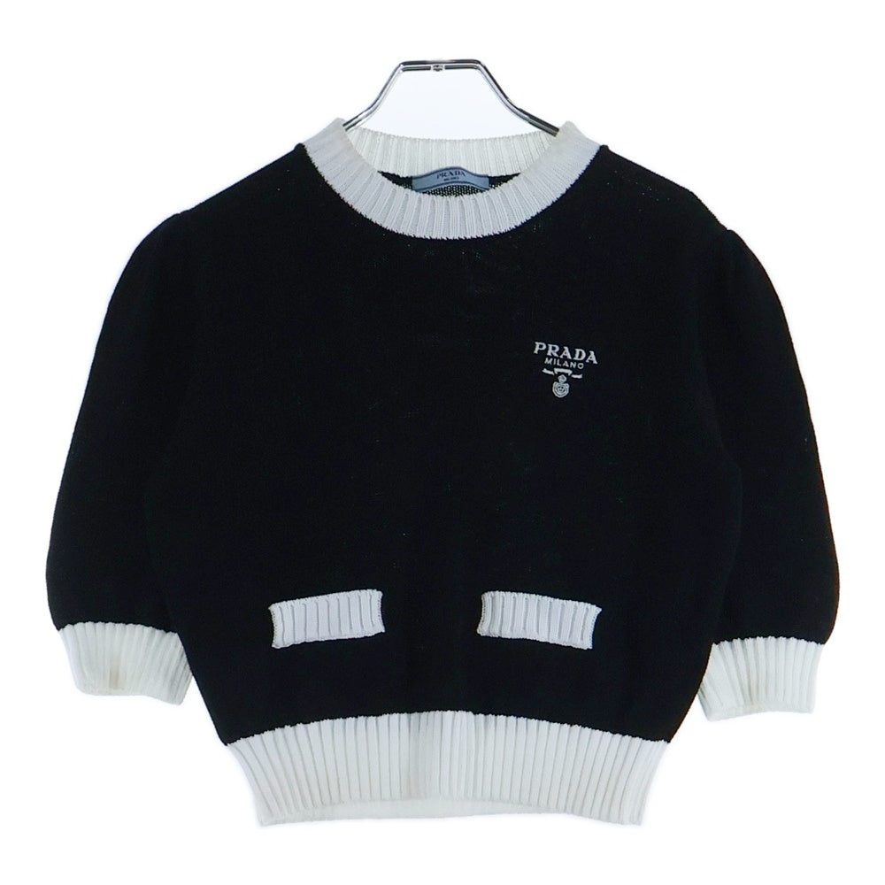 PRADA(プラダ) ロゴ クロップド半袖ニットセーター ブラック レディース P24I1R