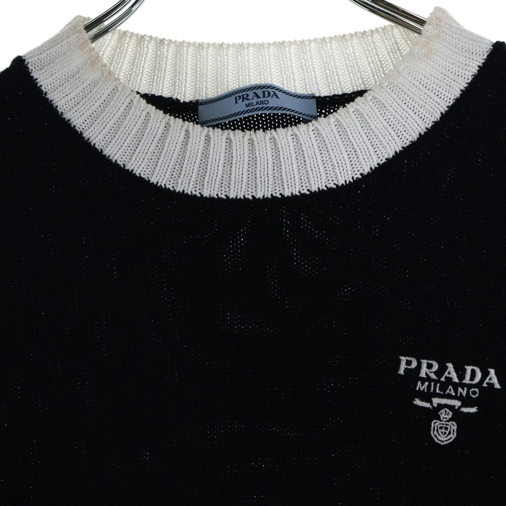 PRADA(プラダ) ロゴ クロップド半袖ニットセーター ブラック レディース P24I1R