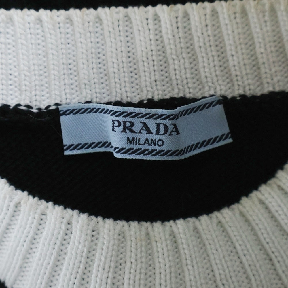 PRADA(プラダ) ロゴ クロップド半袖ニットセーター ブラック レディース P24I1R