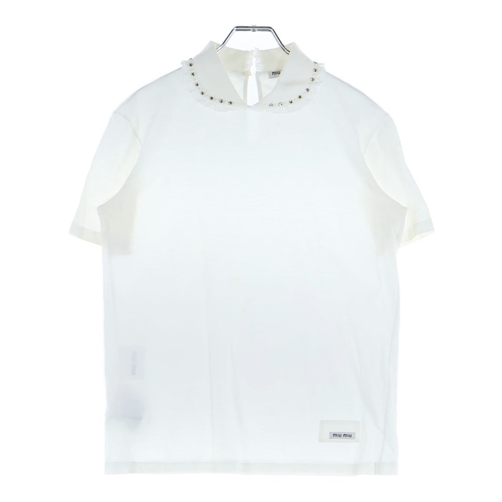 miumiu(ミュウミュウ) ロゴパッチ 襟ラインストーン装飾S/Sカットソー 半袖Tシャツ ホワイト レディース MJM966 1N98 AMM1 2017 86