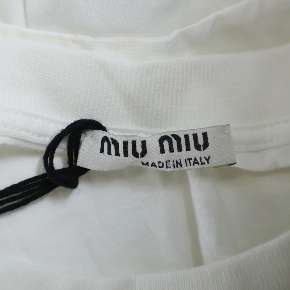 miumiu(ミュウミュウ) リボン ロゴクルーネック半袖Tシャツ ホワイト レディース MJN028