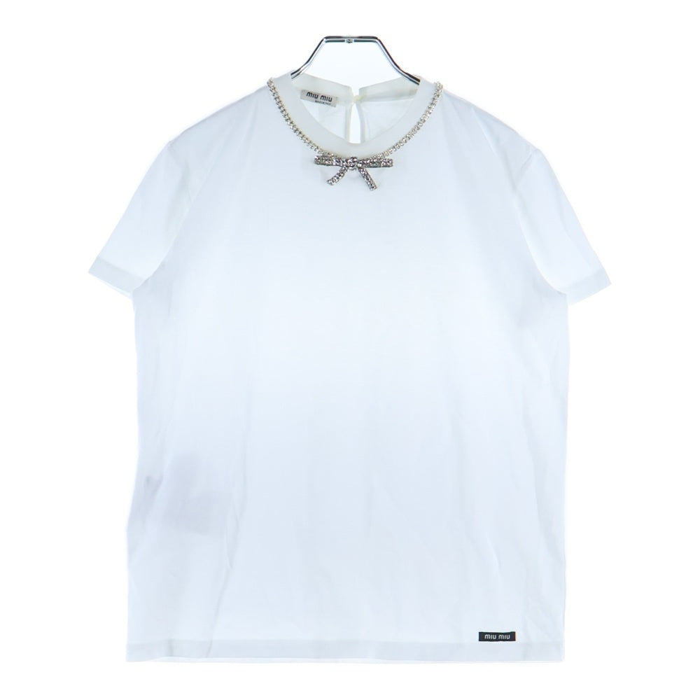 miumiu(ミュウミュウ) クリスタルリボンロゴ半袖Tシャツ ホワイト レディース MJN137
