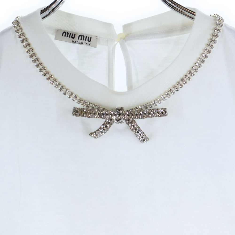 miumiu(ミュウミュウ) クリスタルリボンロゴ半袖Tシャツ ホワイト レディース MJN137