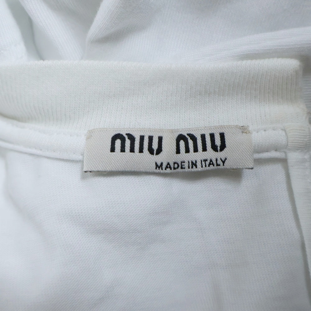 miumiu(ミュウミュウ) クリスタルリボンロゴ半袖Tシャツ ホワイト レディース MJN137