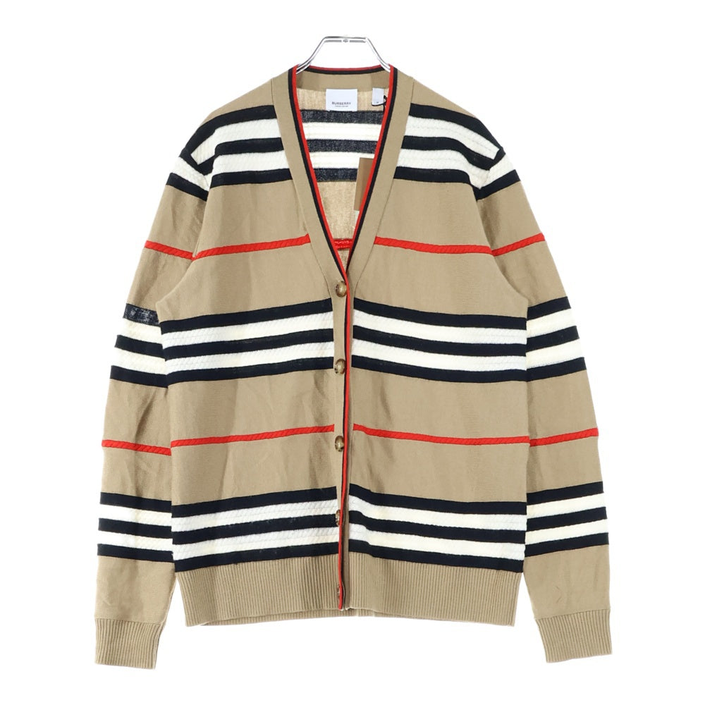 BURBERRY(バーバリー) ボーダー総柄 ウール ニット カーディガン ベージュ 8084328