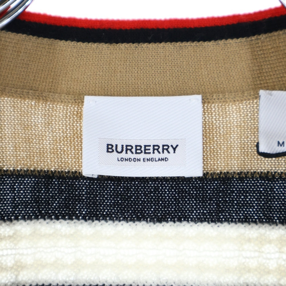 BURBERRY(バーバリー) ボーダー総柄 ウール ニット カーディガン ベージュ 8084328