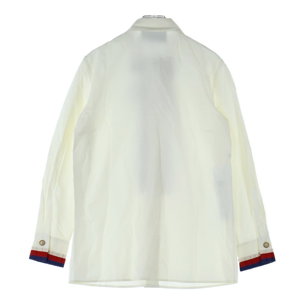 GUCCI(グッチ) ビジュー装飾 ウェブストライプリボン フリル GGボタン 長袖シャツ ホワイト/レッド レディース 451007