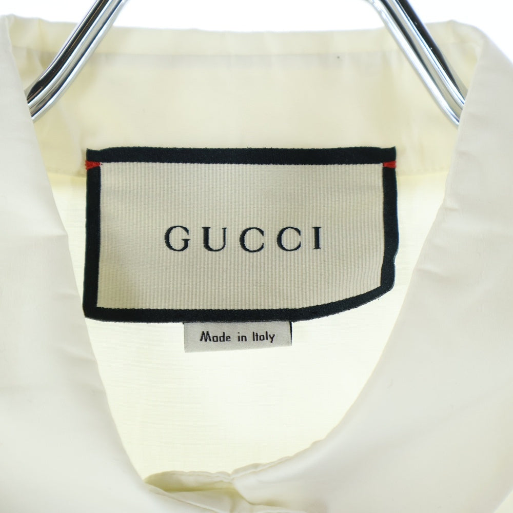 GUCCI(グッチ) ビジュー装飾 ウェブストライプリボン フリル GGボタン 長袖シャツ ホワイト/レッド レディース 451007