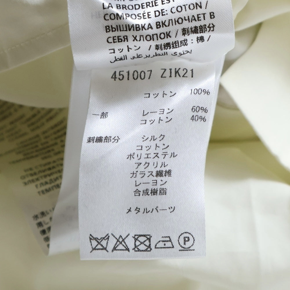 GUCCI(グッチ) ビジュー装飾 ウェブストライプリボン フリル GGボタン 長袖シャツ ホワイト/レッド レディース 451007