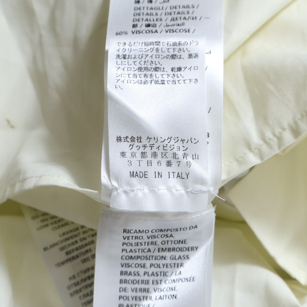 GUCCI(グッチ) ビジュー装飾 ウェブストライプリボン フリル GGボタン 長袖シャツ ホワイト/レッド レディース 451007