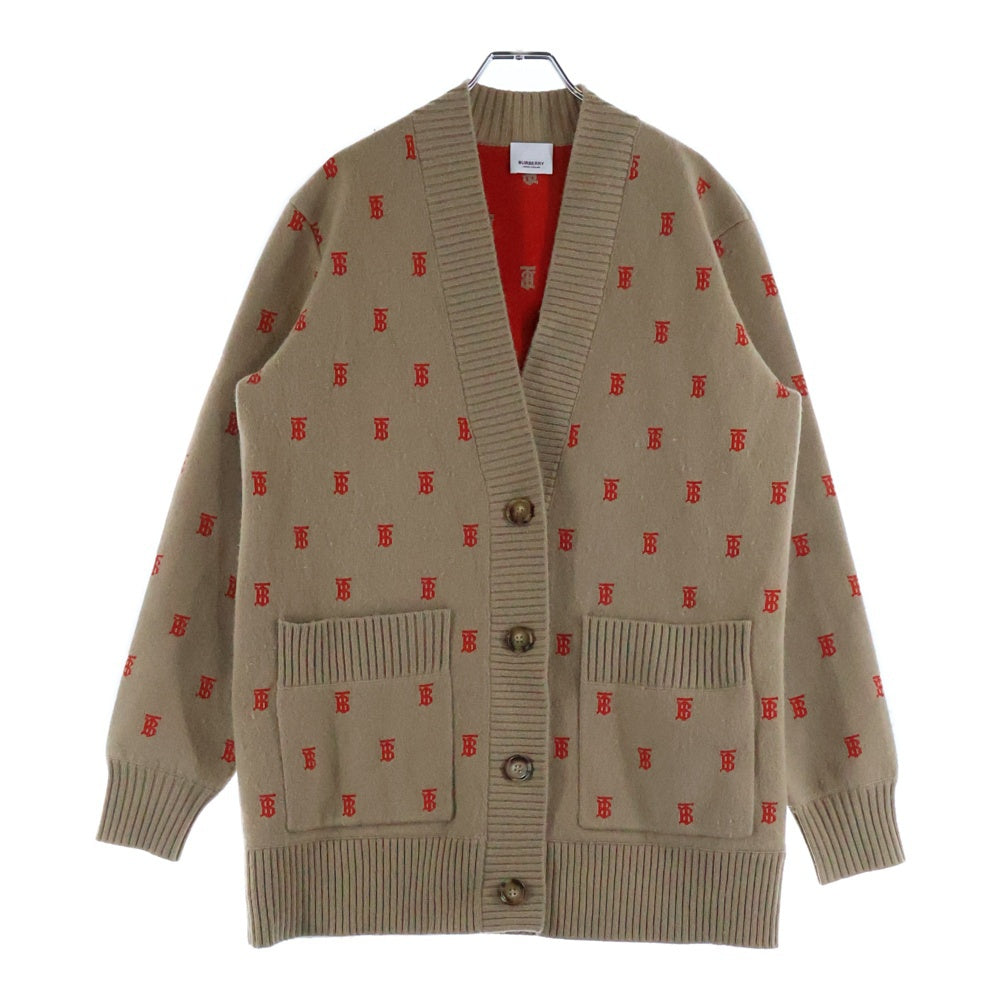 BURBERRY(バーバリー) TBロゴ ジャガード 総柄 カシミヤ混 ニット カーディガン ベージュ 8021032