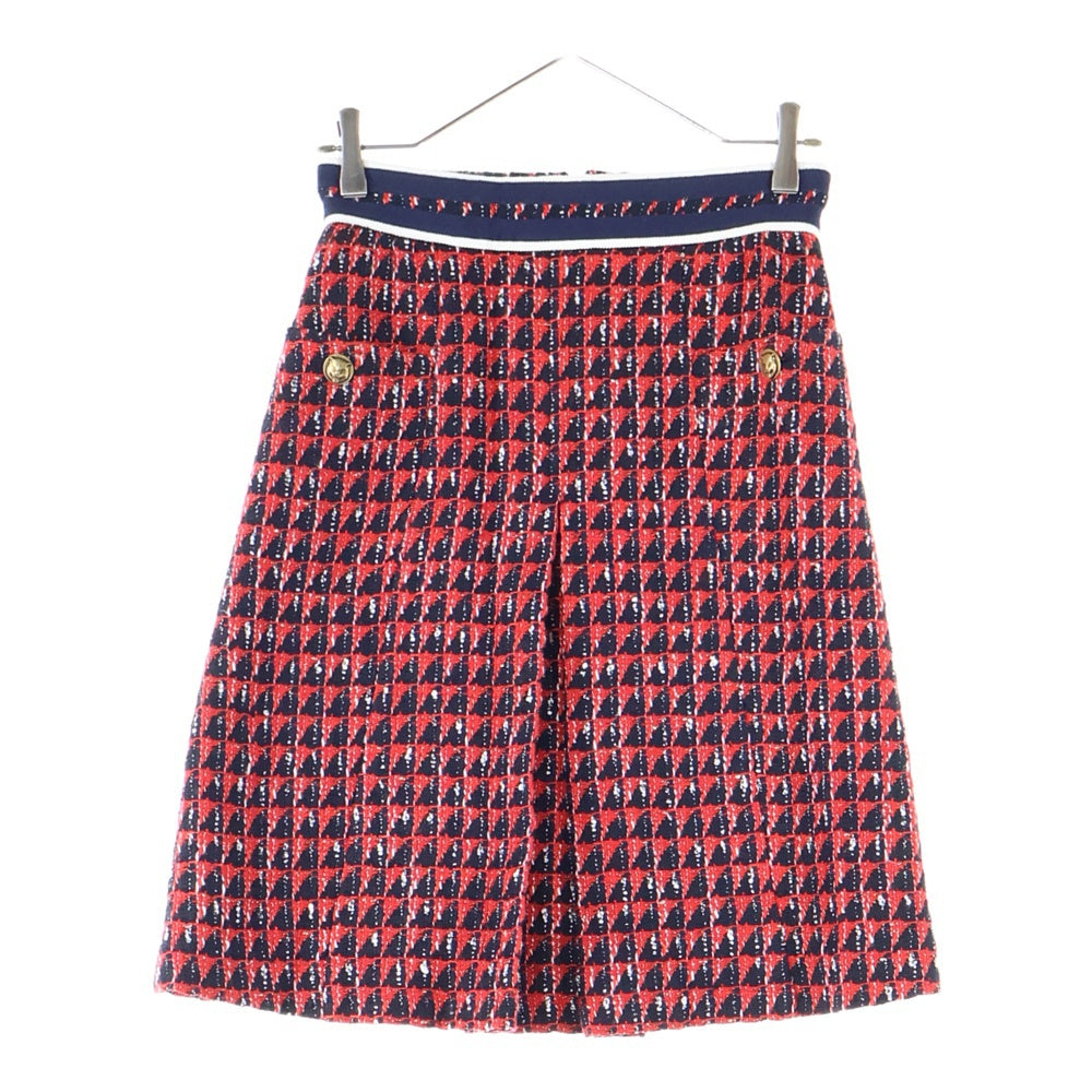 GUCCI(グッチ) タイガーボタン 総柄ジャガード タックデザイン ミディアムスカート レッド レディース 550402