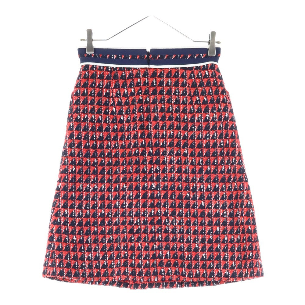 GUCCI(グッチ) タイガーボタン 総柄ジャガード タックデザイン ミディアムスカート レッド レディース 550402