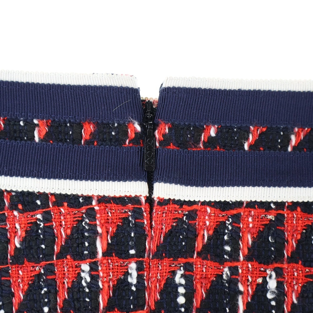 GUCCI(グッチ) タイガーボタン 総柄ジャガード タックデザイン ミディアムスカート レッド レディース 550402