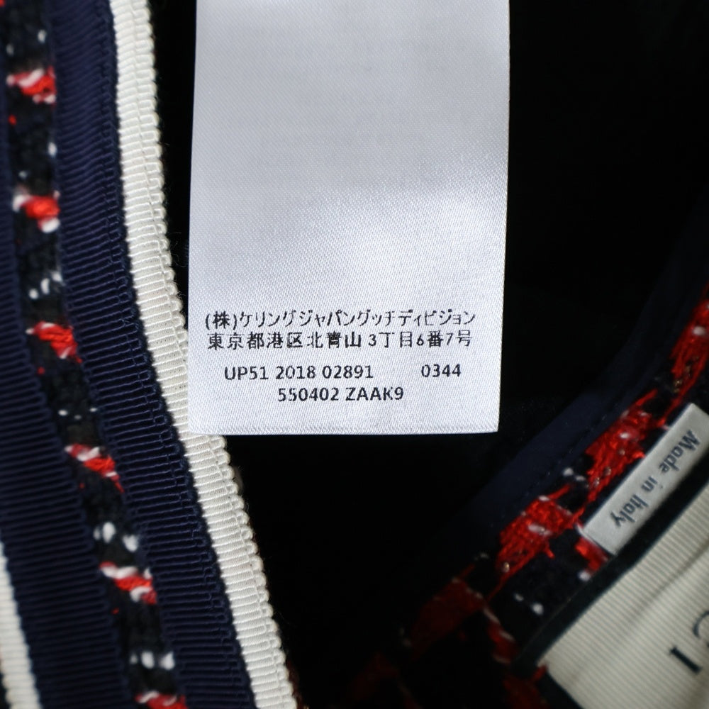 GUCCI(グッチ) タイガーボタン 総柄ジャガード タックデザイン ミディアムスカート レッド レディース 550402