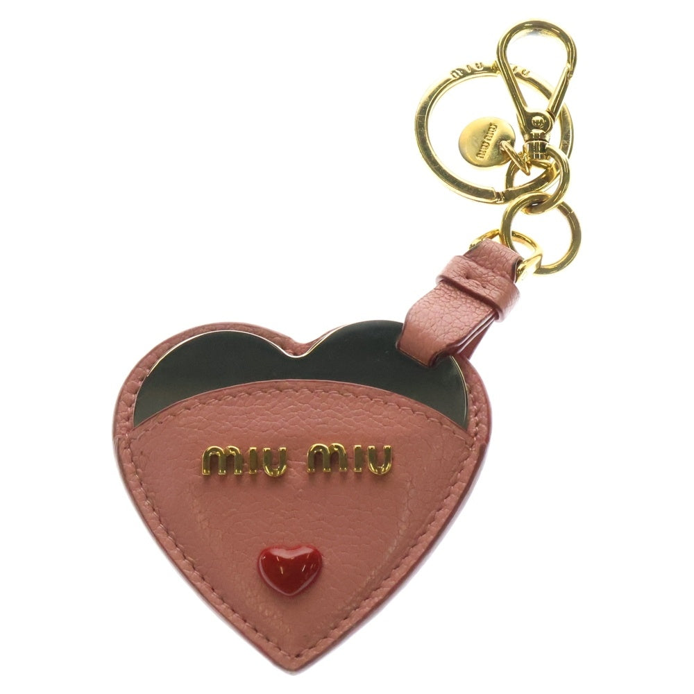 miumiu(ミュウミュウ) ハートモチーフ ミラー キーチャーム ピンク レザー 鏡