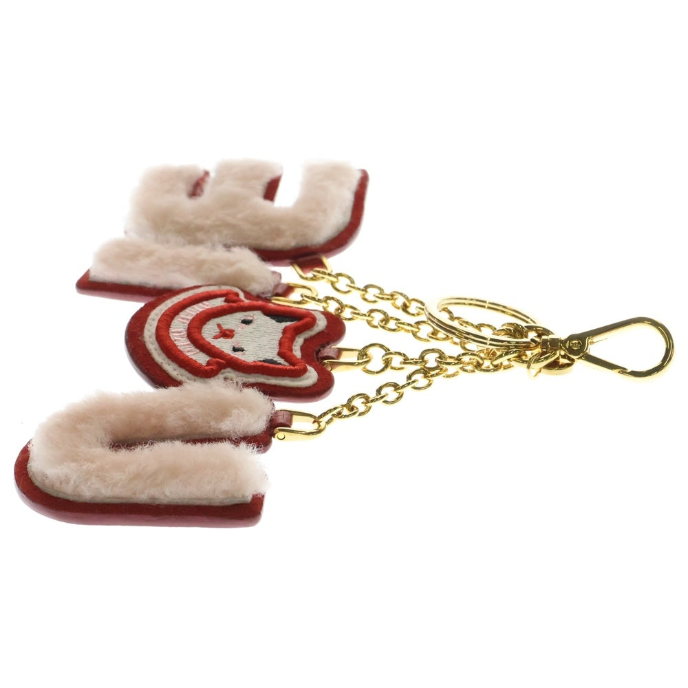 miumiu(ミュウミュウ) ファー パッチワーク 猫モチーフ キーリングチャーム ピンク×レッド 5TL251
