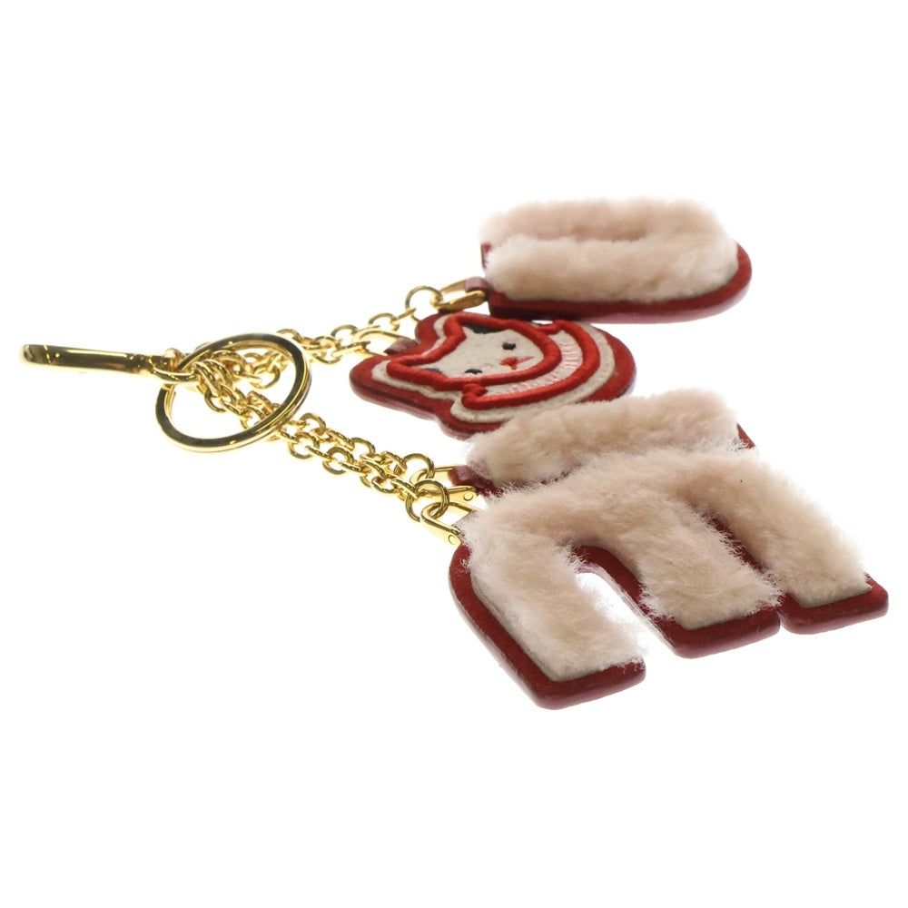 miumiu(ミュウミュウ) ファー パッチワーク 猫モチーフ キーリングチャーム ピンク×レッド 5TL251