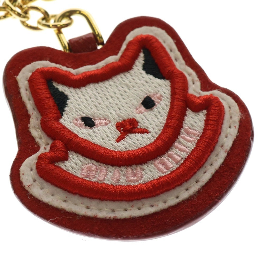 miumiu(ミュウミュウ) ファー パッチワーク 猫モチーフ キーリングチャーム ピンク×レッド 5TL251