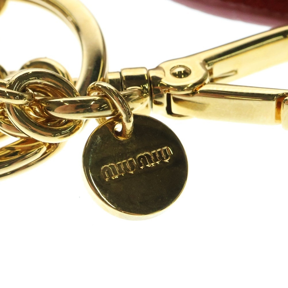 miumiu(ミュウミュウ) ファー パッチワーク 猫モチーフ キーリングチャーム ピンク×レッド 5TL251