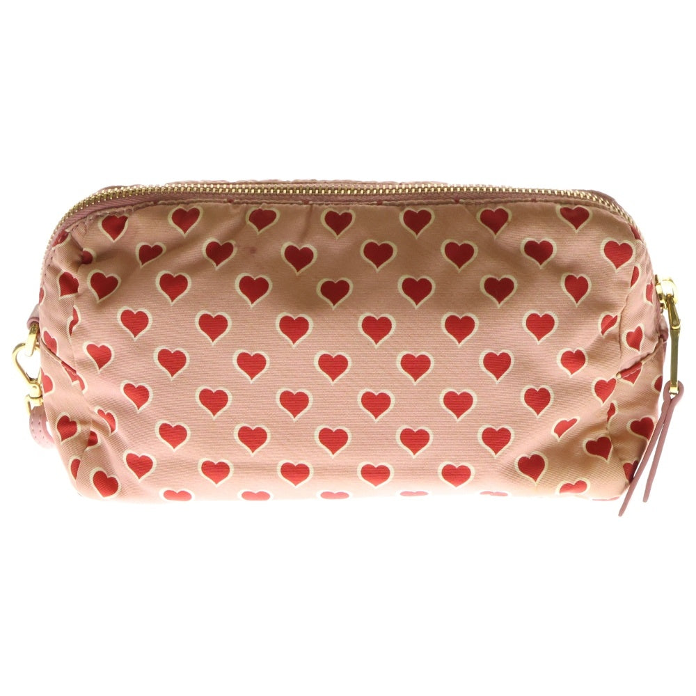miumiu(ミュウミュウ) ロゴプレート ハート総柄プリント ナイロン メイクポーチ ピンク 5NE457