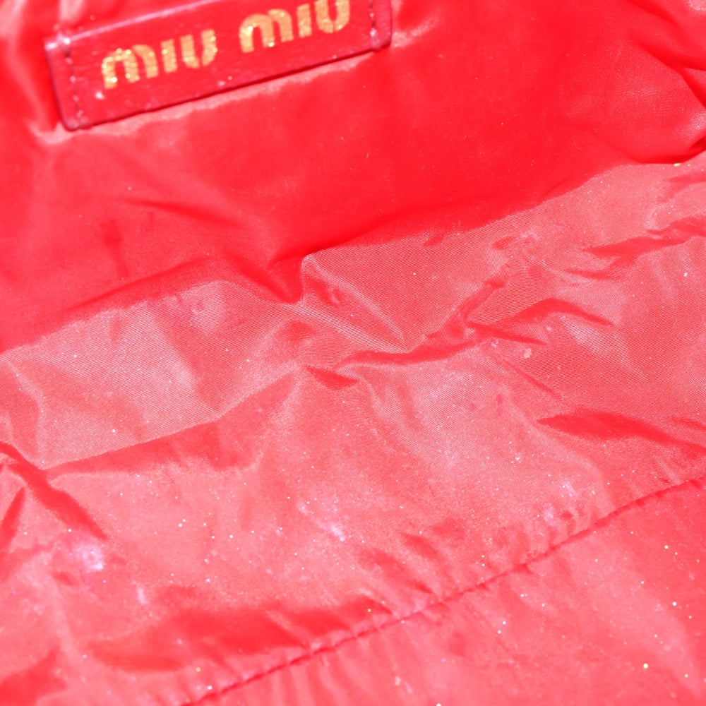 miumiu(ミュウミュウ) ロゴプレート ハート総柄プリント ナイロン メイクポーチ ピンク 5NE457