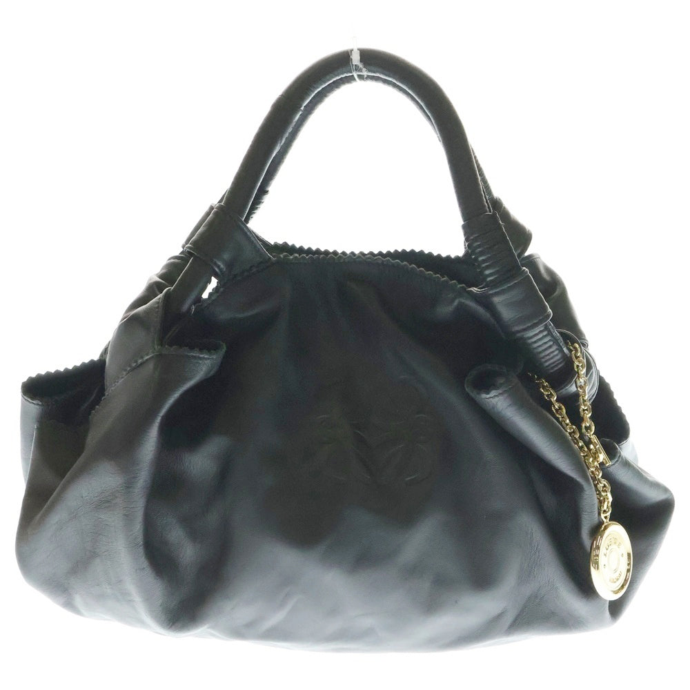 LOEWE(ロエベ) ナッパアイレ アナグラム エンボスロゴ チャーム付き ラムスキン レザー ハンドバッグ ゴールド金具 ブラック