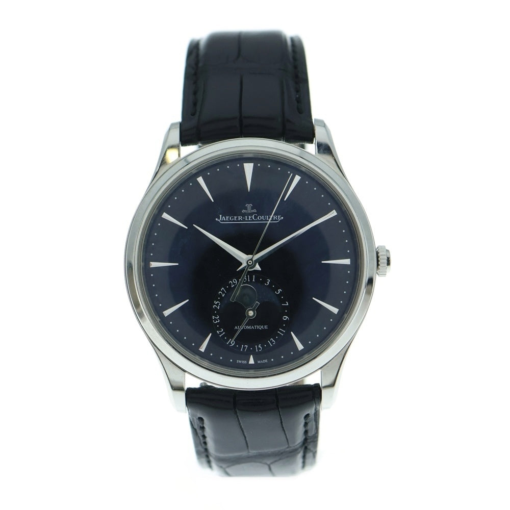 JAEGER-LECOULTRE(ジャガールクルト) Q1368471 マスターウルトラスリム ムーンフェイズ 黒文字盤 SS×革/AT ステンレス 自動巻き 腕時計