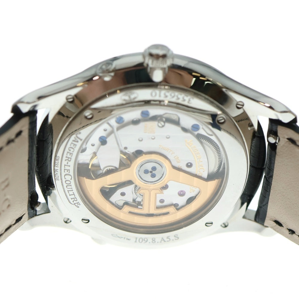 JAEGER-LECOULTRE(ジャガールクルト) Q1368471 マスターウルトラスリム ムーンフェイズ 黒文字盤 SS×革/AT ステンレス 自動巻き 腕時計