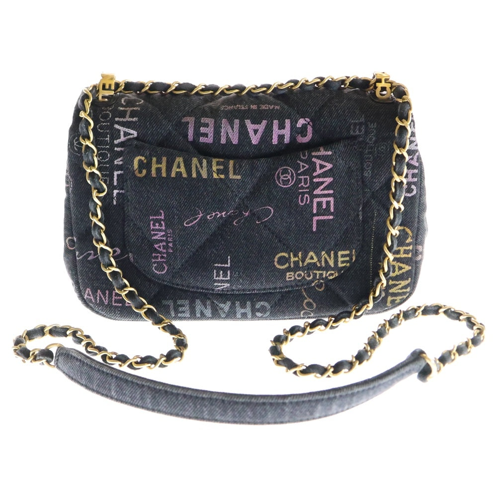 CHANEL(シャネル) マトラッセ22 デニム シングルフラップ チェーンショルダーバッグ ゴールド金具 ブラック AS3134