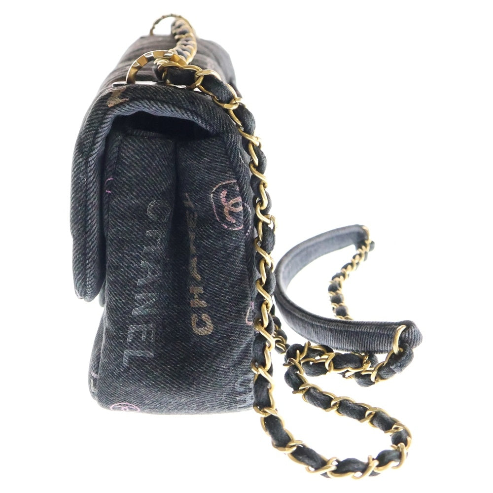 CHANEL(シャネル) マトラッセ22 デニム シングルフラップ チェーンショルダーバッグ ゴールド金具 ブラック AS3134