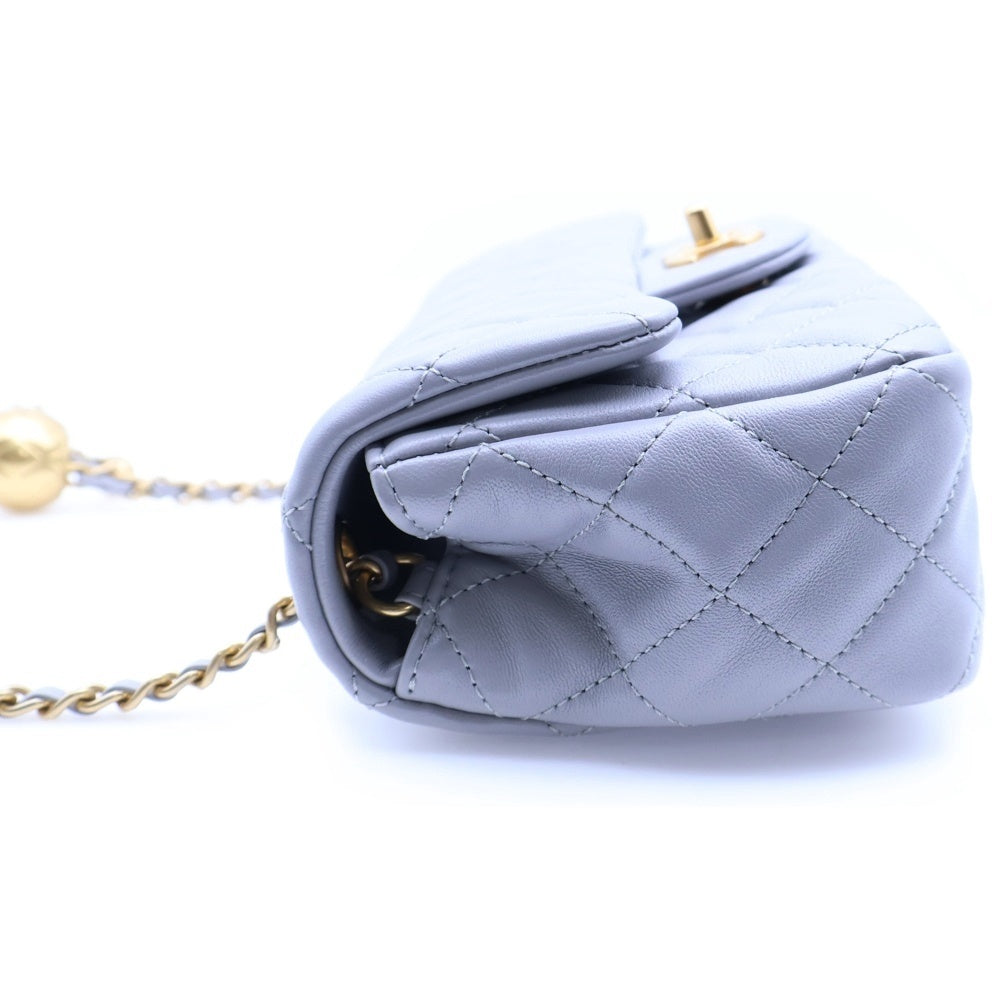 CHANEL(シャネル) ミニマトラッセ20 ラムスキン レザー ココマーク ココボール Sフラップ シングルチェーンショルダーバッグ ゴールド金具 グレー AS1787
