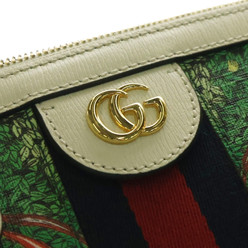 GUCCI(グッチ) ×ヒグチユウコ オフィディア GGロゴプレート ウェブライン 総柄プリント 2WAY ハンド チェーンショルダーバッグ ゴールド金具 ホワイト グリーン 524532