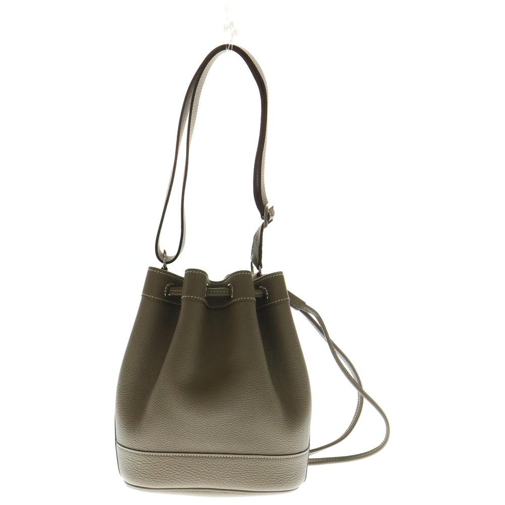 HERMES(エルメス) マーケットTPM エトゥープ トゴ レザー 巾着 ハンドバッグ シルバー金具 ベージュ □L刻印