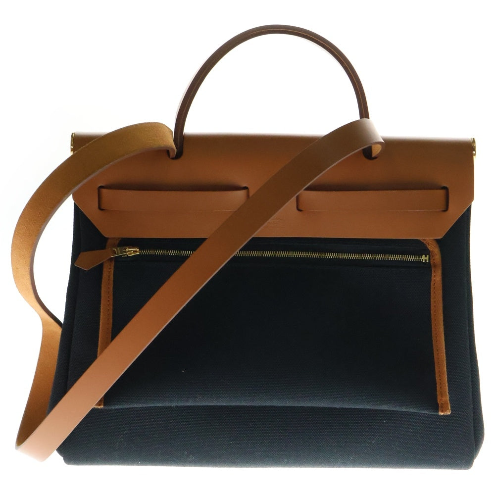 HERMES(エルメス) エールバッグジップ PM フォーヴ×ノワール トワルミリテール×ヴァッシュハンター ブラック×ブラウン ゴールド金具 レザー×キャンバス W刻印