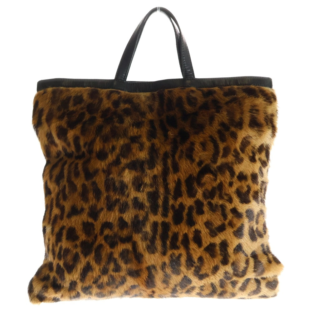 LOEWE(ロエベ) レオパード トートバッグ ハンドバッグ ハラコ×レザー ブラック×ブラウン