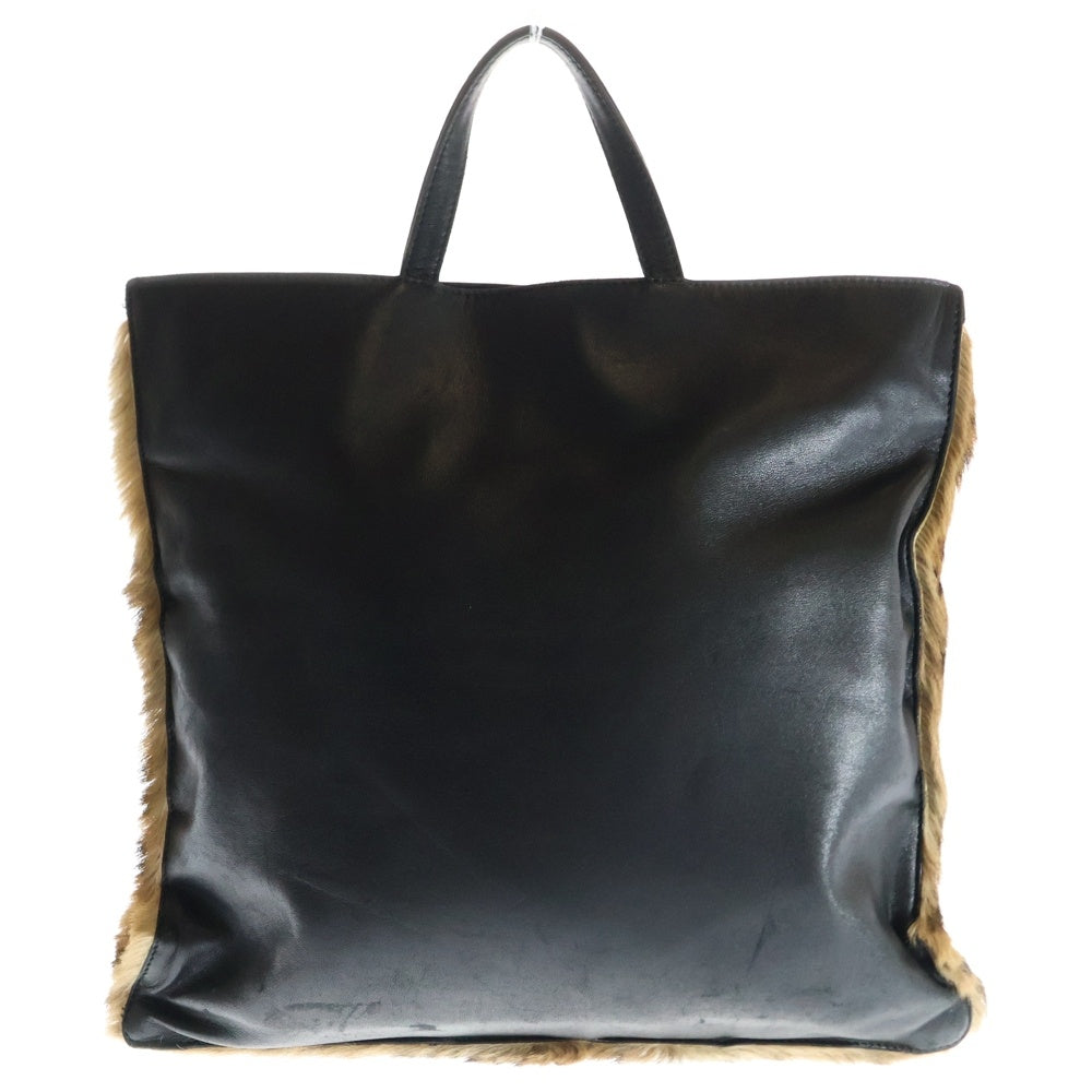 LOEWE(ロエベ) レオパード トートバッグ ハンドバッグ ハラコ×レザー ブラック×ブラウン
